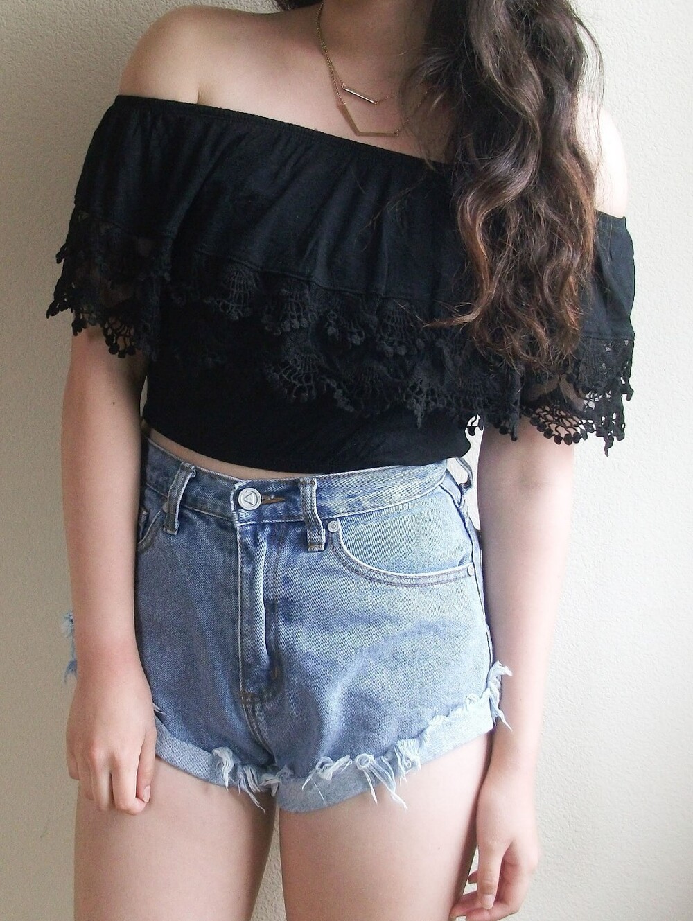 Forever 21 Black Crochet Trim Crop Top